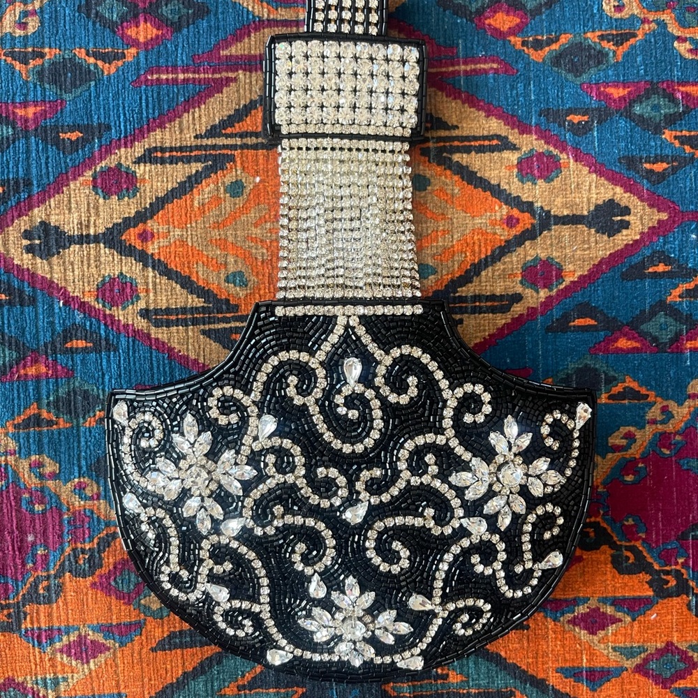 Hand beaded crystal draped clutch/wrist bag